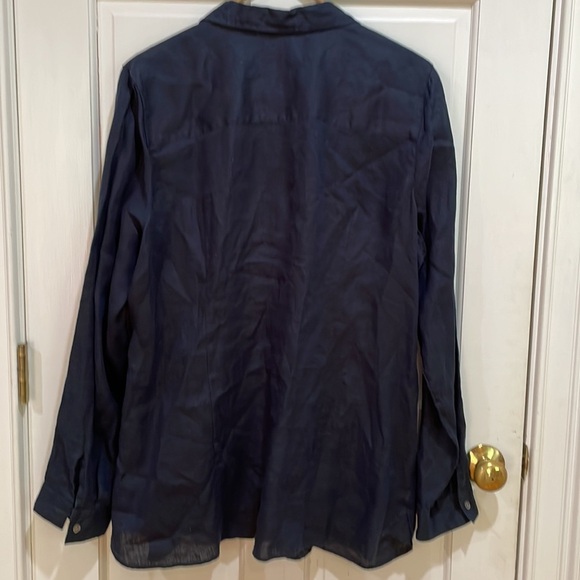 NWT J.Jill || Love Linen Deep Blue Linen Button Down; Size XL Tall - Picture 6 of 11